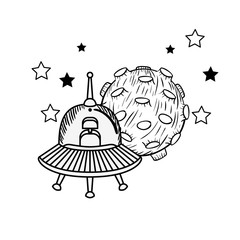 alien spacecraft in space with white background