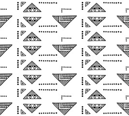 Seamless vector pattern, black and white symmetric geometric ethnic background Print for decor, wallpaper, packaging, wrapping, fabric. graphic design. Doodle style illystration