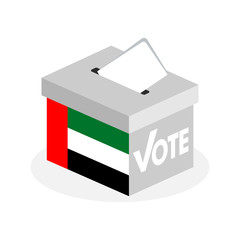 Election ballot box with a combination of flags of the United Arab Emirates
