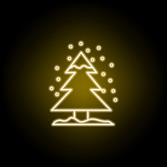 spruce and snow icon in neon style. Signs and symbols can be used for web, logo, mobile app, UI, UX