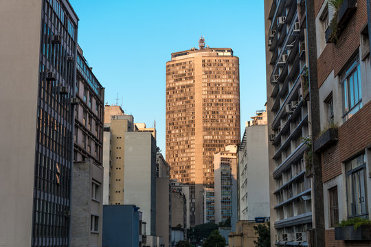 Sao Paulo, Brazil. Panoramic view of the famous skyscraper Italia Building (Edificio Italia), in Sao Paulo, Brazil.