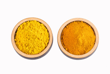 Turmeric and curry organic powder - Top view
