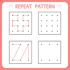 Educational games for practicing motor skills. Repeat pattern. Working pages for kids. Worksheet for kindergarten and preschool