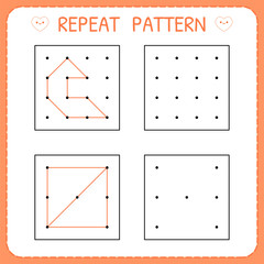 Kindergarten educational game for kids. Repeat pattern. Preschool worksheet for practicing motor skills. Working page for children