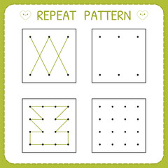 Kindergarten educational game for kids. Repeat pattern. Working pages for children. Preschool worksheet for practicing motor skills