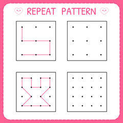 Repeat pattern. Working page for children. Kindergarten educational game for kids. Preschool worksheet for practicing motor skills