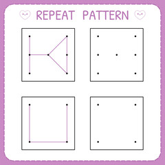 Repeat pattern. Working page for kids. Educational games for practicing motor skills. Worksheet for kindergarten and preschool