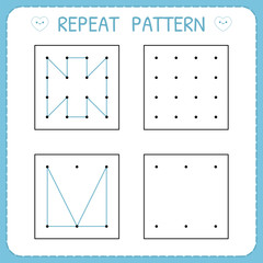 Repeat pattern. Working pages for children. Preschool worksheet for practicing motor skills. Kindergarten educational game for kids