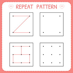 Repeat pattern. Working pages for kids. Educational games for practicing motor skills. Worksheet for kindergarten and preschool