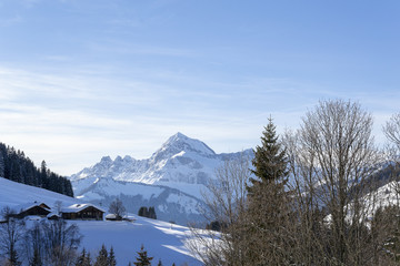 Fototapeta na wymiar Paysage de haute montagnes eneigés dans les Alpes