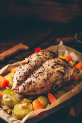 Seasoned chicken breast baked in oven