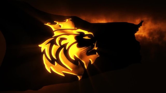 Golden Lion King Flag with Light Rays Intro Logo Motion Background