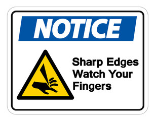Notice Sharp Edges Watch Your Fingers Symbol Isolate On White Background,Vector Illustration