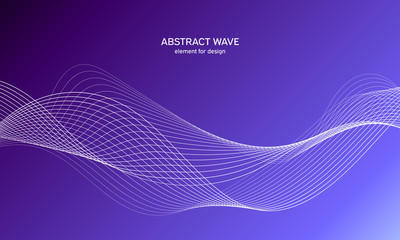 Abstract wave element for design. Digital frequency track equalizer. Stylized line art background. Colorful shiny wave with lines created using blend tool. Curved wavy line, smooth stripe Vector