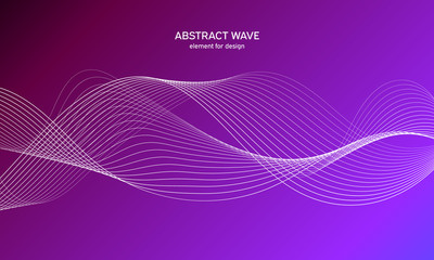Abstract wave element for design. Digital frequency track equalizer. Stylized line art background. Colorful shiny wave with lines created using blend tool. Curved wavy line, smooth stripe Vector