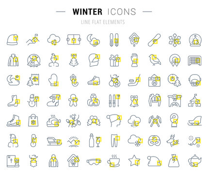 Set Vector Line Icons of Winter