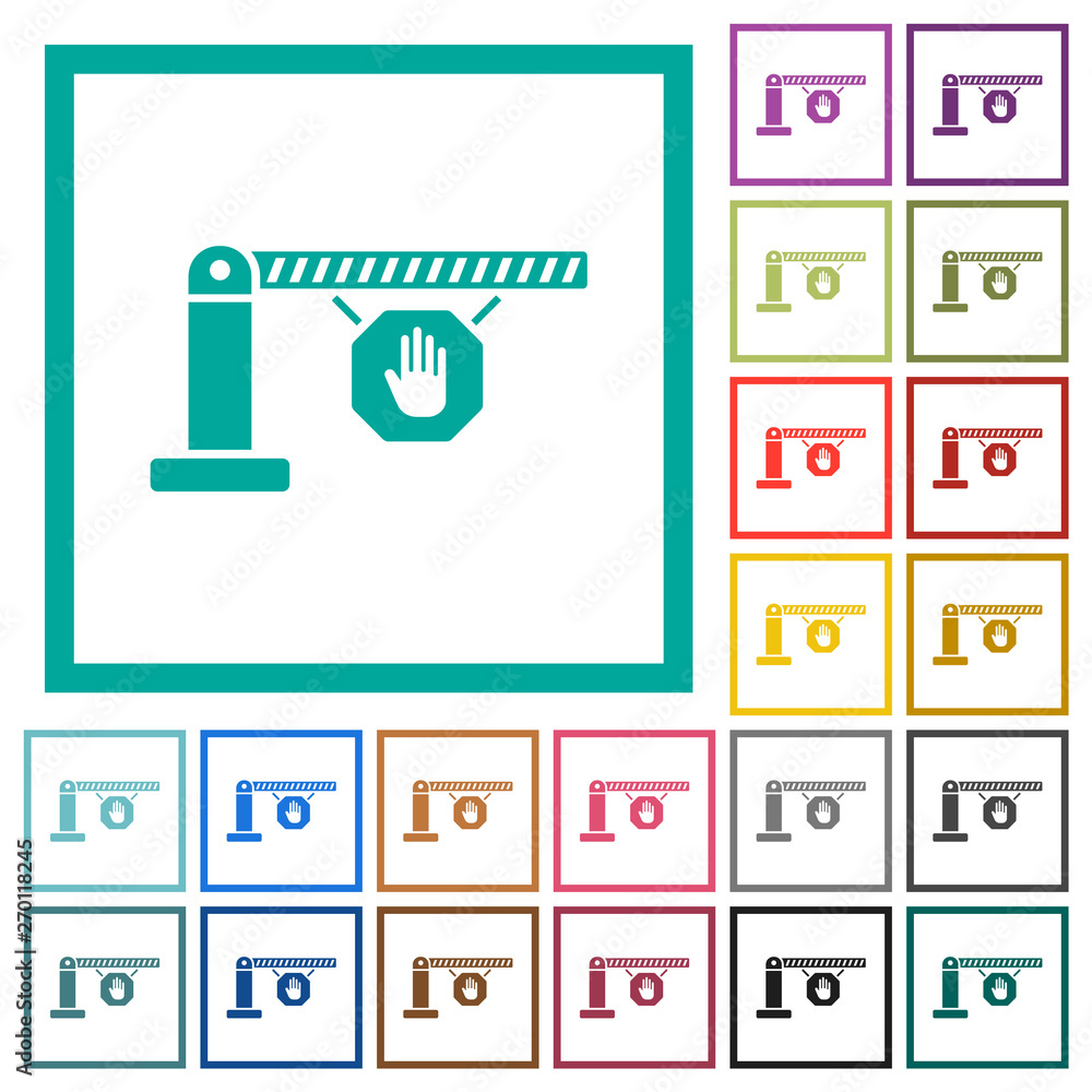 Poster closed barrier with stop sign flat color icons with quadrant frames