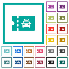 Taxi discount coupon flat color icons with quadrant frames