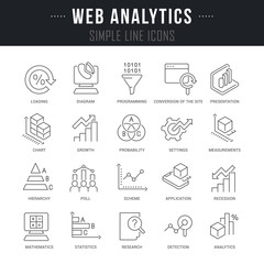 Set Vector Line Icons of Web Analytics