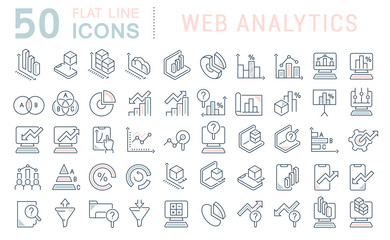 Set Vector Line Icons of Web Analytics