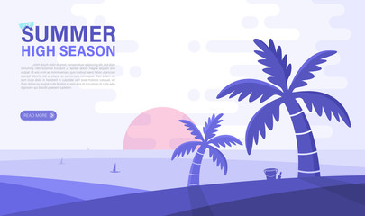 Fototapeta na wymiar Summer high season. sea and beach background. web design elemant. Vector illustration