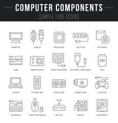 Set Vector Line Icons of Computer Components