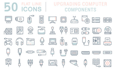 Set Vector Line Icons of Upgrading Computer Components