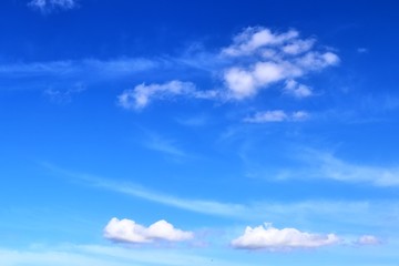 Beautiful white fluffy cloud formations on a blue sky taken in spring