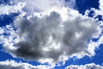 Beautiful white fluffy cloud formations on a blue sky taken in spring