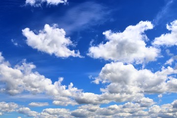 Beautiful white fluffy cloud formations on a blue sky taken in spring