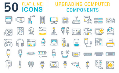 Set Vector Line Icons of Upgrading Computer Components