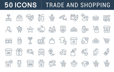 Set Vector Line Icons of Trade and Shopping
