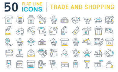 Set Vector Line Icons of Trade and Shopping