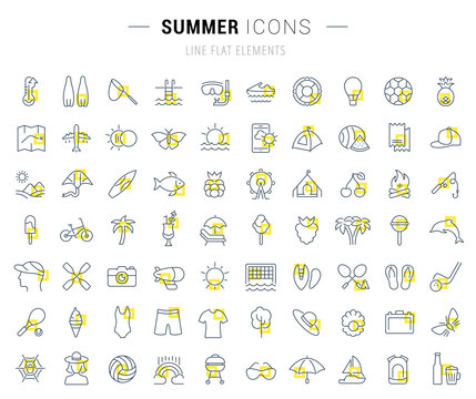 Set Vector Line Icons of Summer