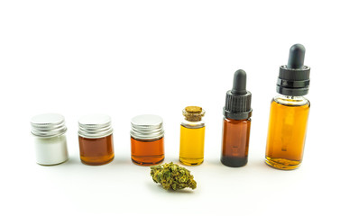 Various Full spectrum CBD Cannabidiol oils, resin, crystals isolate and hemp flower bud isolated