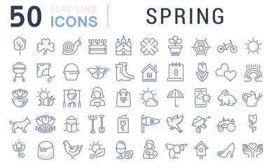Obraz na płótnie Canvas Set Vector Line Icons of Spring