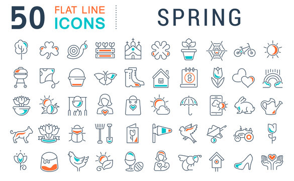 Set Vector Line Icons of Spring