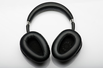 Open black leather headphones