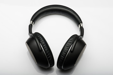 Black leather headphones above view