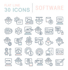 Set Vector Line Icons of Software