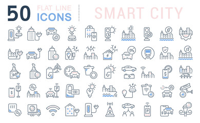Obraz na płótnie Canvas Set Vector Line Icons of Smart City