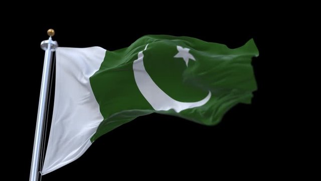 4k seamless pakistan flag with flagpole waving in wind.A fully digital rendering;The animation loops at 20 seconds.flag 3D animation with alpha channel included.
