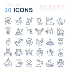 Set Vector Line Icons of Robots