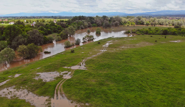 River with floating nature and environment river overflowed