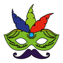 carnival mask with feathers and mustache