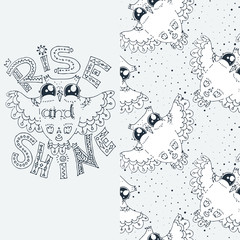 Set of cute cartoon animal and seamless pattern. Vector clip art illustration for children design, cards, prints, coloring books