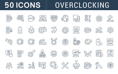 Set Vector Line Icons of Overclocking