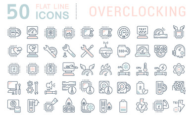 Obraz na płótnie Canvas Set Vector Line Icons of Overclocking