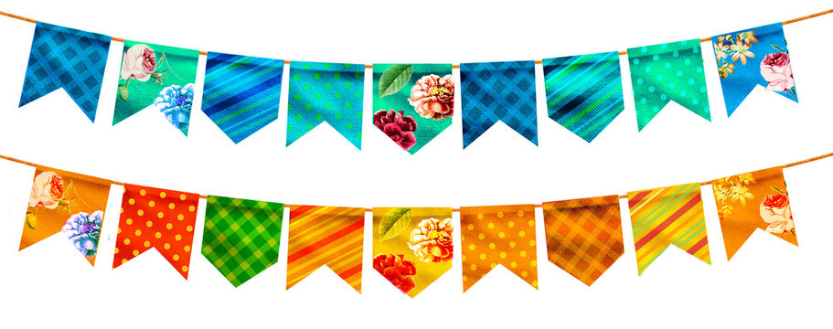 Bandeira Festa Junina varejo. Selo promocional 3d Brasil para festa de junho de cartão ou cartaz para férias. Selo São João e arraiá. Tipografia festiva