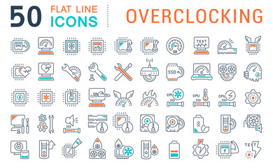 Set Vector Line Icons of Overclocking
